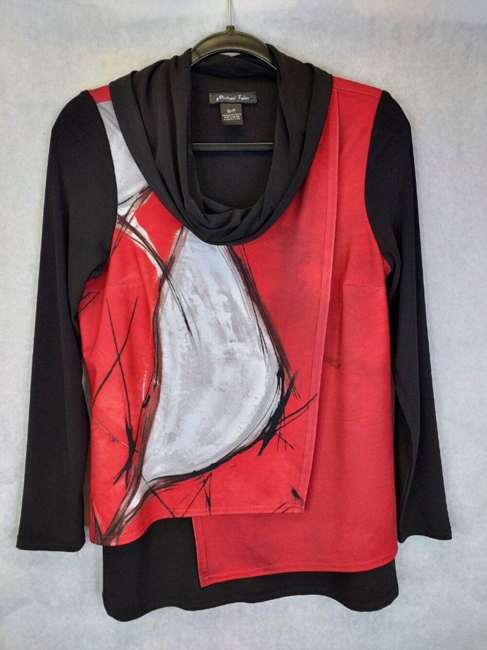 Michael Tyler Blouse Womens S Layered Cowl Neck Abstract Wearable Art Artsy Boho